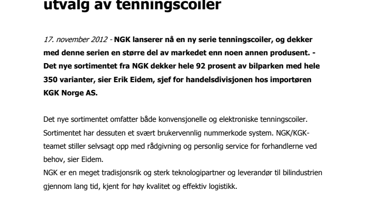 NGK styrker tilbudet: Markedets største utvalg av tenningscoiler