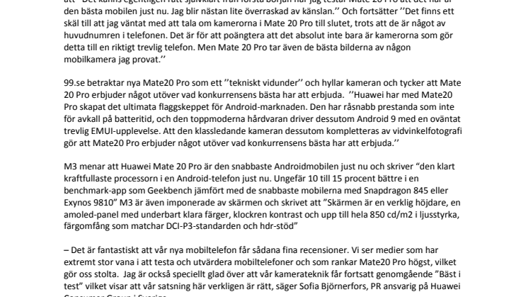 Svenska medier topprankar Huawei Mate20 Pro*