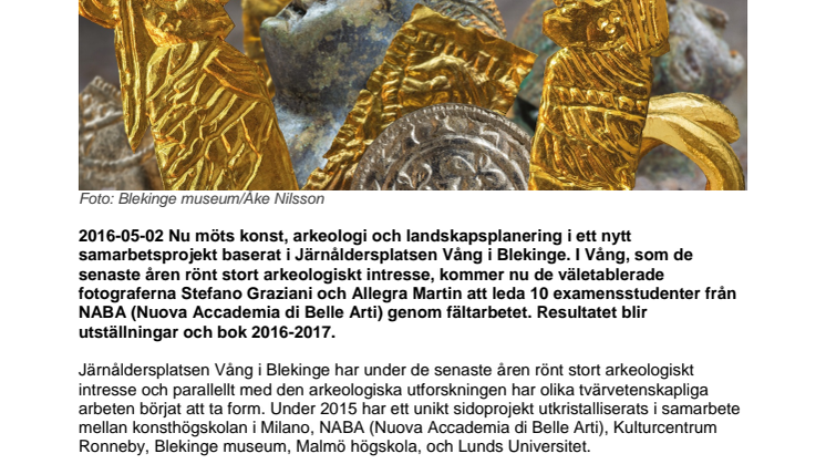 Inbjudan pressträff: Arkeologiska platsen Vång blir fokus för italiensk nutida fotokonst i Ronneby och Milano