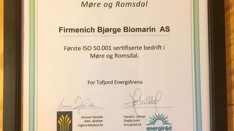 Firmenich ISO-sertifisert Energiledelse