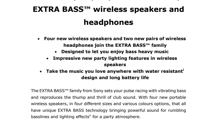 ​Sony lanserar fyra nya EXTRABASS-högtalare