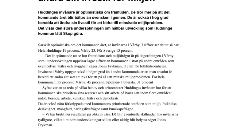 Huddingeborna beredda ändra sin livsstil för miljön