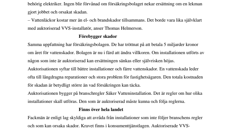 Färre vattenskador och högre ersättning med auktoriserad vvs-montör
