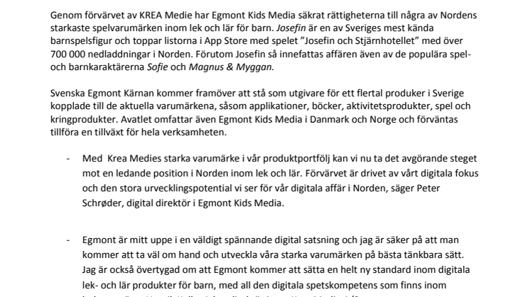 Egmont förvärvar ledande speltillverkare inom lek och lär