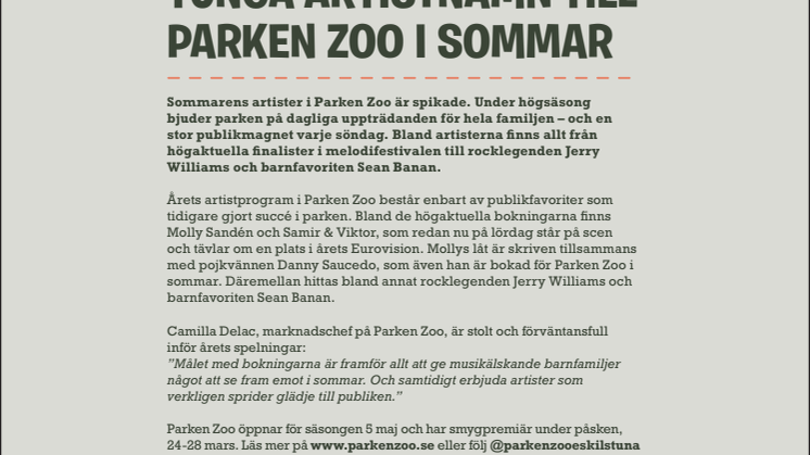 Tunga artistnamn till Parken Zoo i sommar