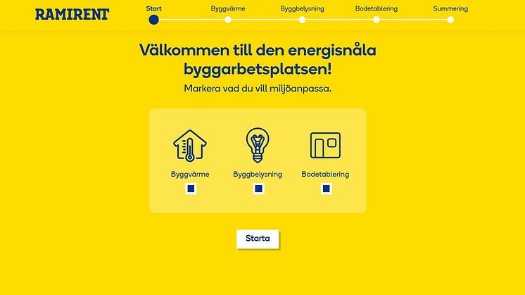 Ramirents EcoSolve-snurra visar på ett enkelt sätt energiåtgången för byggvärme, belysning och bodetablering. 