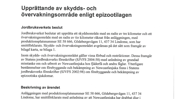 Beslut om upprättande av skydds- och övervakningsområde
