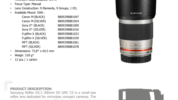 Samyang 300mm 6,3 CS datablad