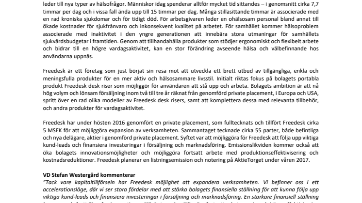 Freedesk - lyckad kapitalisering och planerad notering på AktieTorget våren 2017