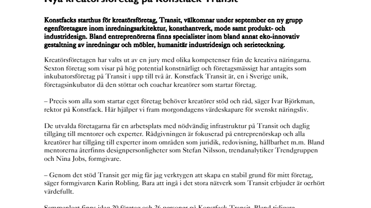 Nya kreatörsföretag på Konstfack Transit