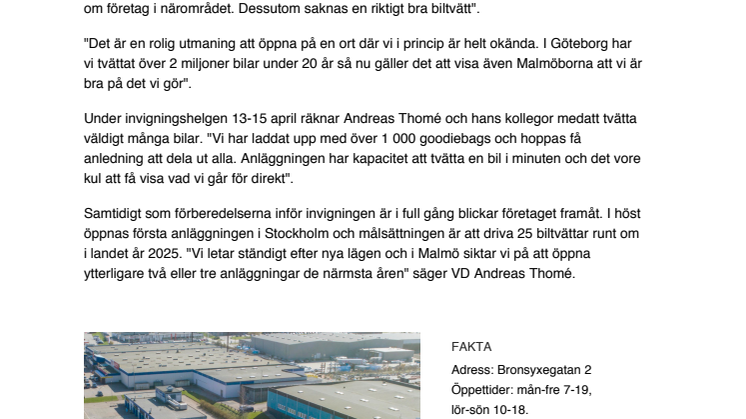 Mjuk Biltvätt öppnar första anläggningen i Malmö