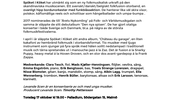 Levande Scen –  Spöket i Köket på Palladium Malmö 17 oktober