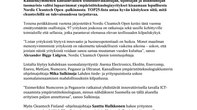 Tässä ovat tulevaisuuden cleantech-supertähdet – mukana kahdeksan suomalaisyritystä 