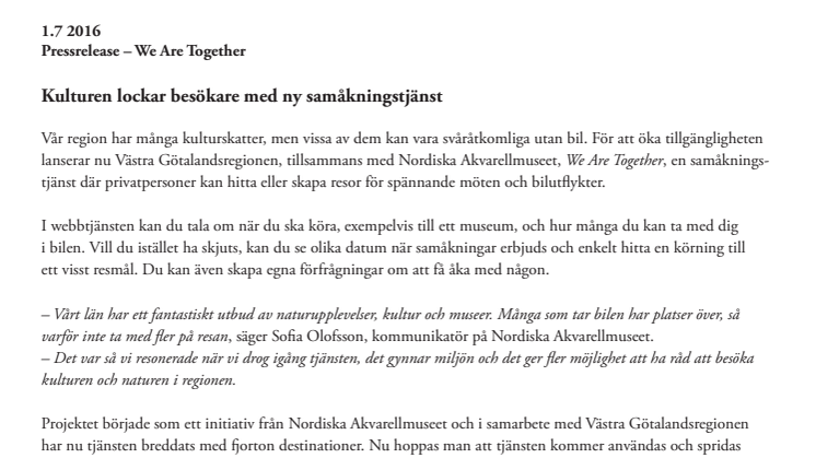 We Are Together – Kulturen lockar besökare med ny samåkningstjänst
