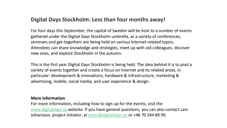 Digital Days Stockholm: Less than four months away!