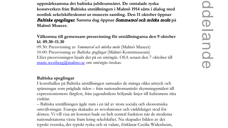 Pressinbjudan: Baltiska speglingar på Malmö Konstmuseum