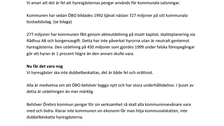 Skrivelse till kommunstyrelsen