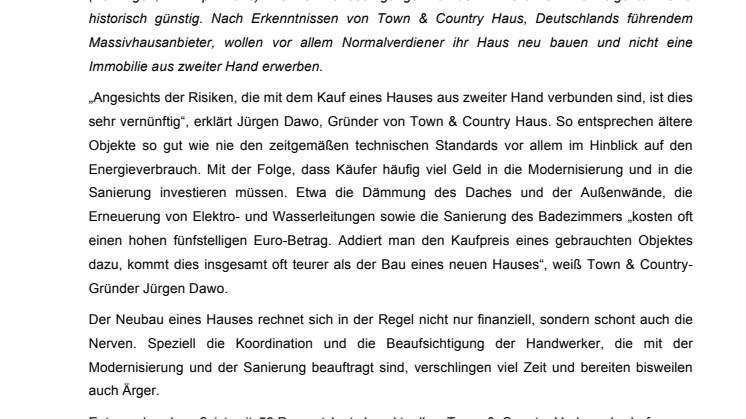 Das Eigenheim lieber neu bauen: Immobilien aus zweiter Hand weniger beliebt