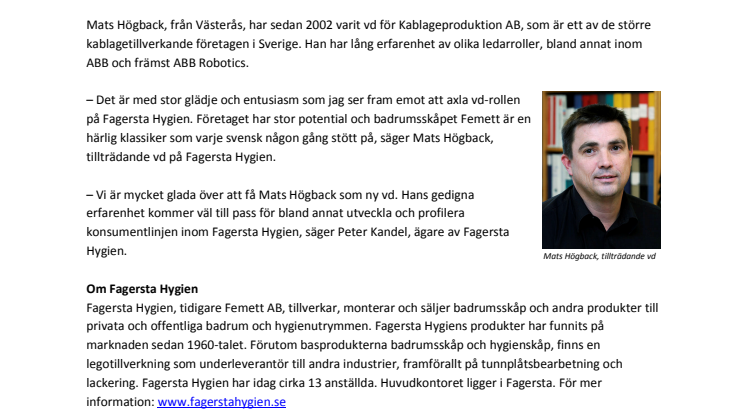 Ny vd på Fagersta Hygien
