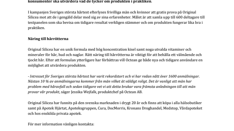 Håret i fokus - rekordstort intresse för Sveriges största hårtest 