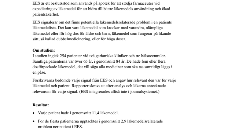 Signaler i EES är kliniskt relevanta och kan leda till att läkare  ändrar läkemedelsbehandling