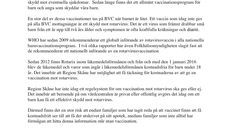 Inför vaccination mot rotarvirus