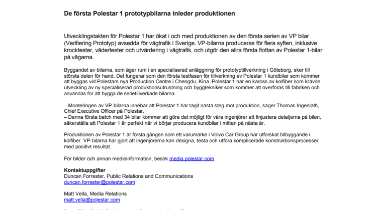 De första Polestar 1 prototypbilarna inleder produktionen