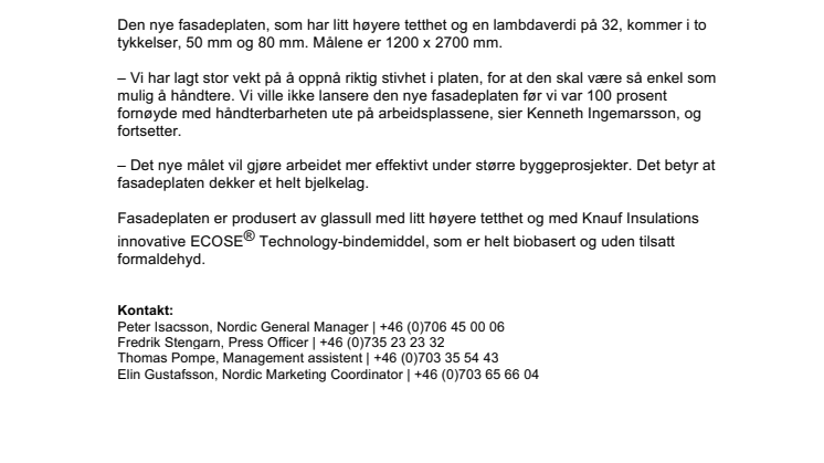 Ny fasadeplate med optimale mål