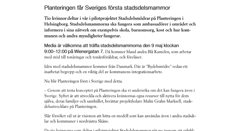 Planteringen får Sveriges första stadsdelsmammor