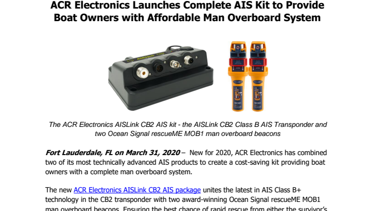 ACR Electronics Launches Complete AIS Kit to Provide Boat Owners with Affordable Man Overboard System