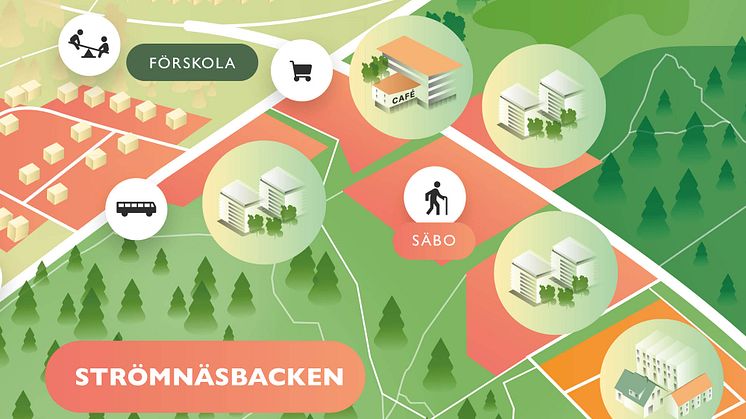 Karta över befintliga Strömnäsbacken etapp 1 och 2       Illustration: Piteå kommun