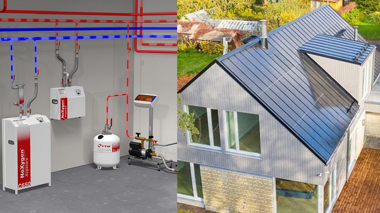 Avgasare från TTM Energiprodukter och Energitak med integrerade solceller från PLW Energihus är produkter som fått ökat antal visningar i Byggfakta Docus databas. Foto: TTM och PLW