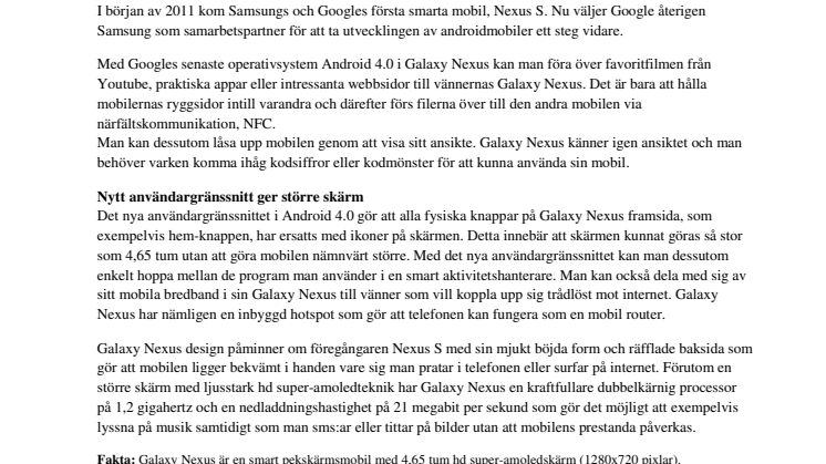 Galaxy Nexus ny smart mobil från Samsung och Google