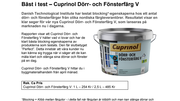 Bäst i test: Cuprinol Dörr- och Fönsterfärg V 