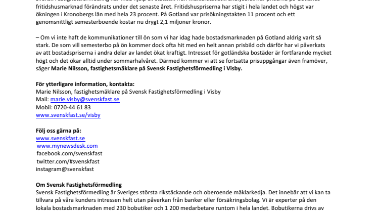 Stor prisökning på gotländska fritidshus 