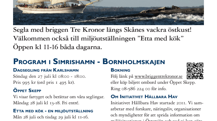 Program - Hållbara Hav och briggen Tre Kronor i Simrishamn med ny miljöutställning 27-29 juli