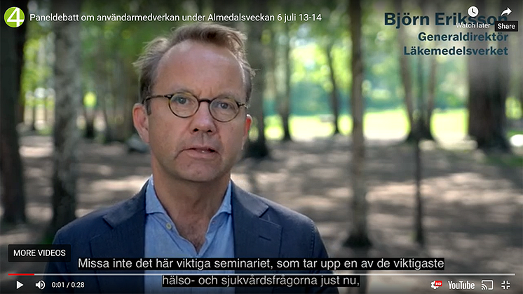 Läkemedelsverkets generaldirektör Björn Eriksson presenterar paneldebatten som han kommer att delta i.
