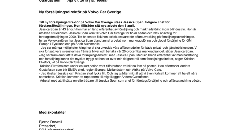 Ny försäljningsdirektör på Volvo Car Sverige