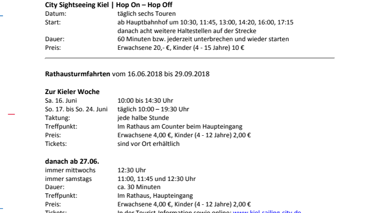 Regelmäßige Termine von Mai bis September