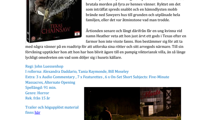 Texas Chainsaw 3D, Noomi Rapace i Passion och svensk thrillerklassiker är nytt på blu-ray & dvd från Scanbox i juni