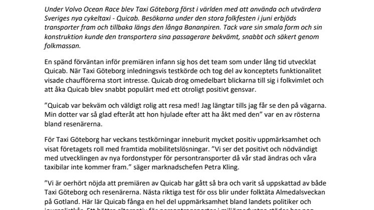 Quicab utvärderas av Taxi Göteborg