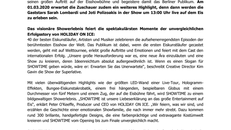 HOLIDAY ON ICE feiert erfolgreiche Premiere von SHOWTIME in Berlin