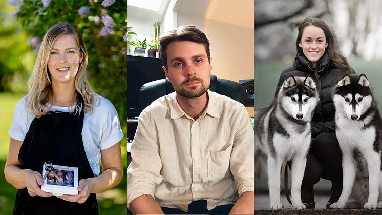 Mottagarna av stipendiet Ung dalakraft 2023. Från vänster: Eline Oldhammer, Simon Ljungberg och Alva Wester-