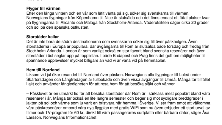 Hit reser svenskarna helst i påsk