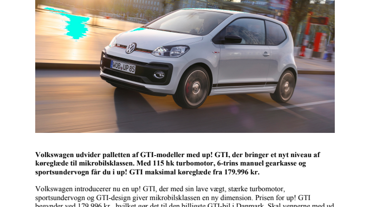 ​Komprimeret køreglæde – up! GTI fra 179.996 kr.