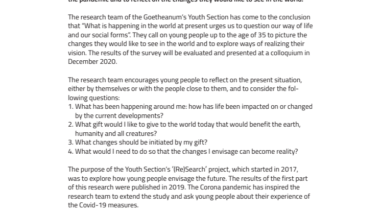 Youth study ‘(Re)Search’: invitation to reflect on the potential for change – the world since Covid-19 