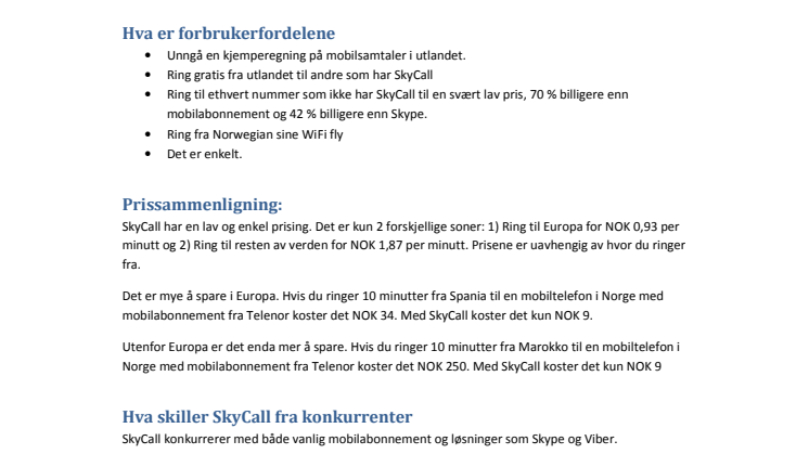 Sky Call - produktark