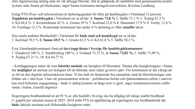 Sunne bästa bredbandskommunen i Värmland