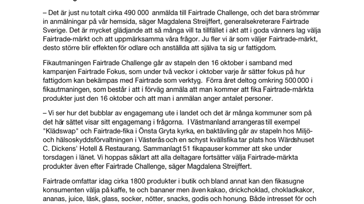 Nära 7400 västmanlänningar fikar Fairtrade på torsdag