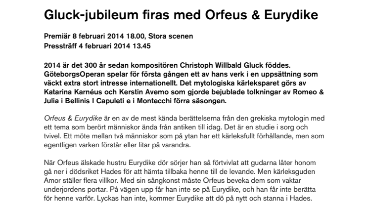 Gluck-jubileum firas med Orfeus & Eurydike 